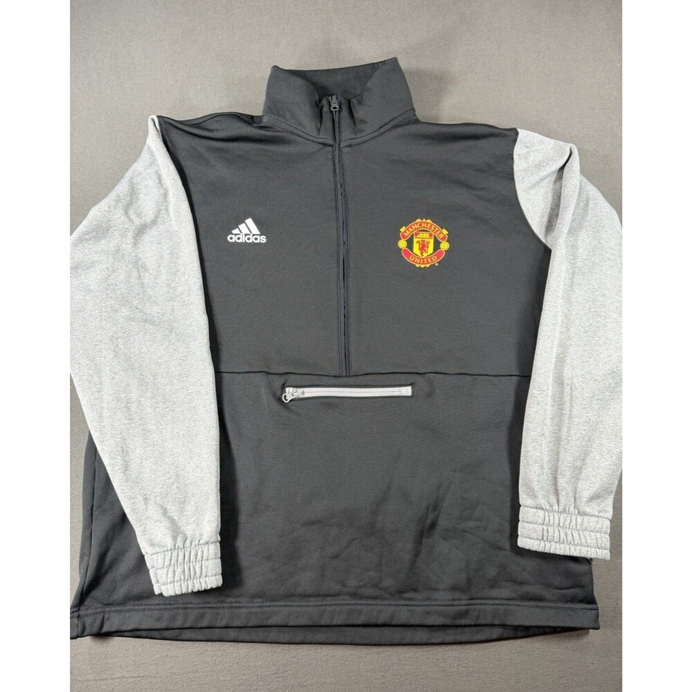 Manchester United Adidas Sweatshirt Mens XXL Black 1/2 Zip Pullover Training